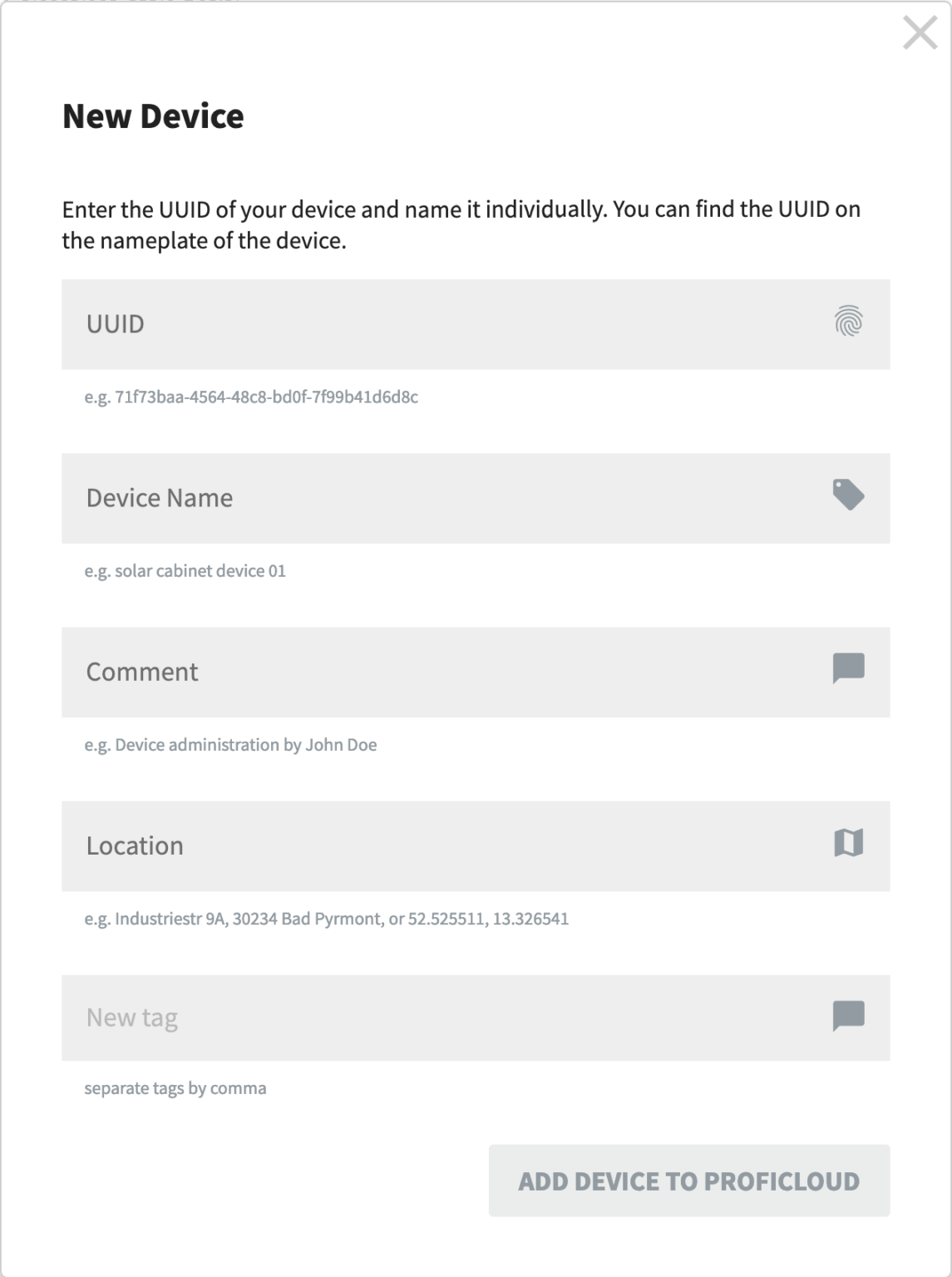 Obtain and register UUID Other devices Proficloud.io