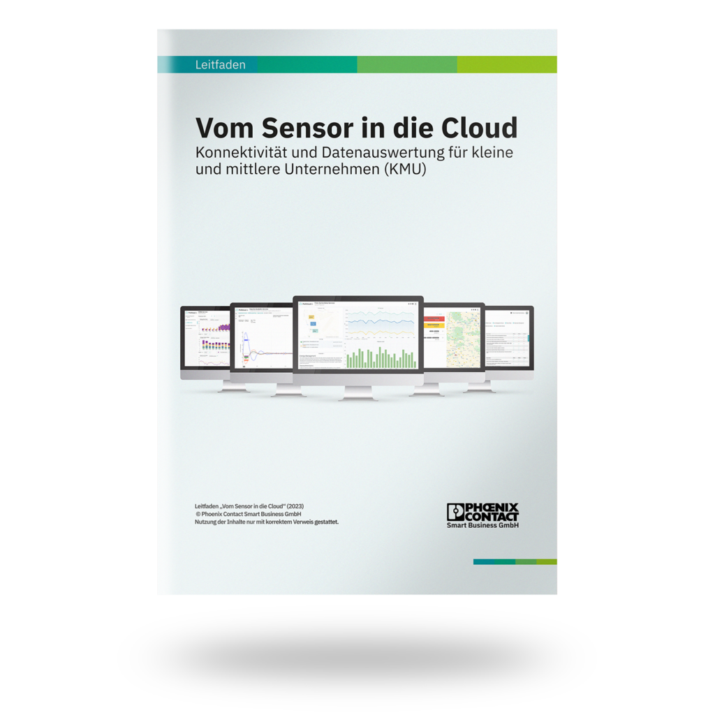 The picture shows a brochure entitled "From the Sensor to the Cloud" lying on a desk.
