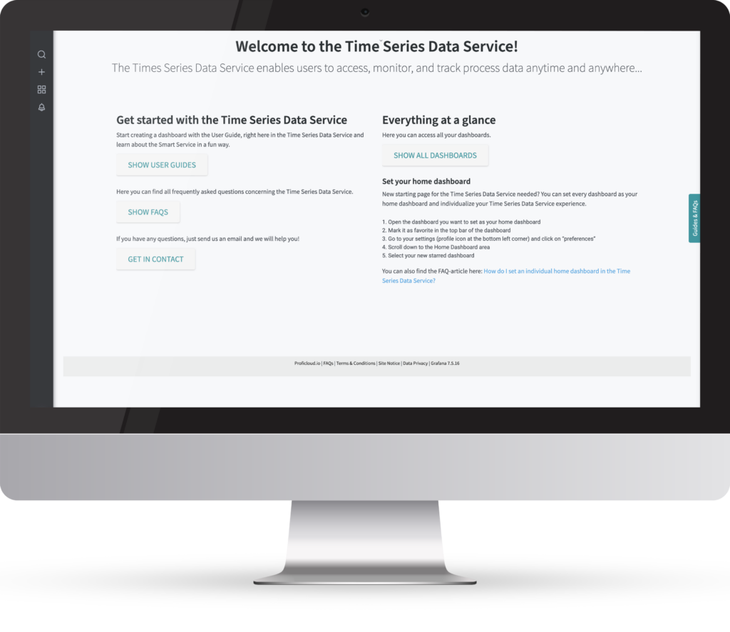 Proficloud - Time Series Data Service - New Welcome Page
