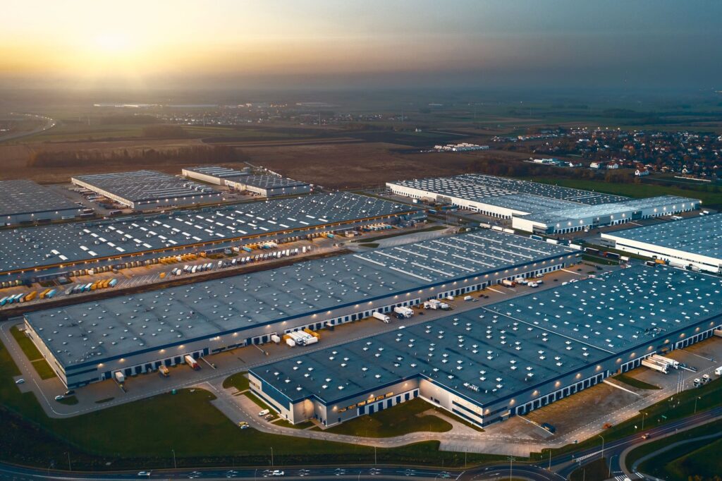 Aerial view of a warehouse logistic center