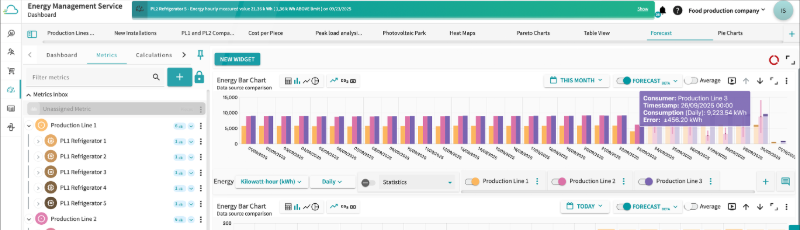 View Into the Energy Management Service with the Forecast function activated